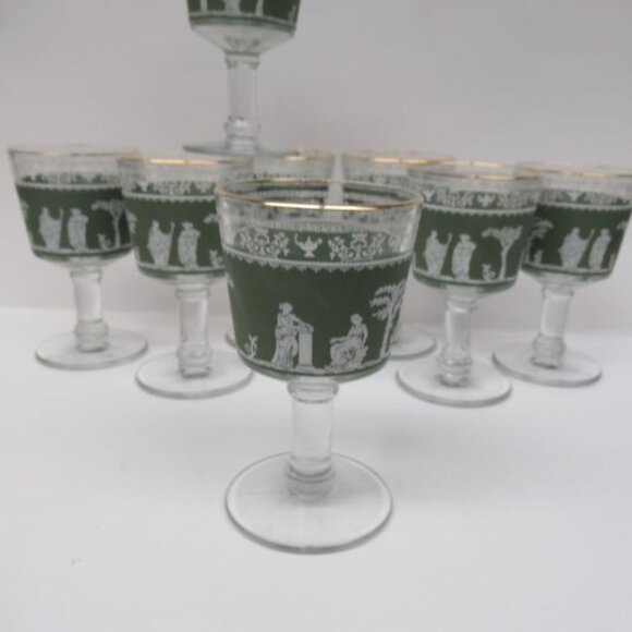 8 - Jeannette GRECIAN WEDGEWOOD Hellenic Green 4 1/8 Inch High Wine Goblets - Picture 4 of 5